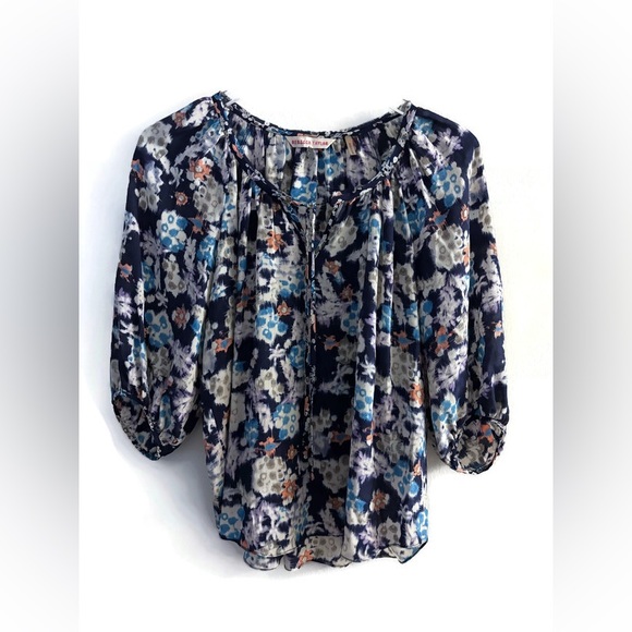 Rebecca Taylor Tops - Rebecca Taylor 100% Silk Navy Floral Blouse Size 2